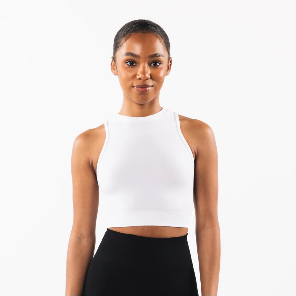 alphalete white stratus crop tank in white medium 🤍